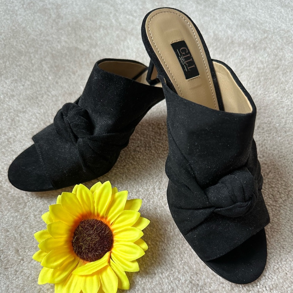 G.I.L.I. Shoes Kadie Black Microsuede Open Toe Heeled Slide size 7